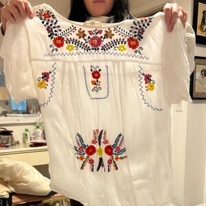 grand & greene White Embroidered Floral Boho Top